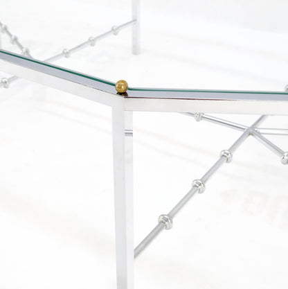 EstablishedLines Faux Bamboo Chrome Glass Top Brass Balls Finials Elongated Hexagon Coffee Table