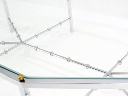 EstablishedLines Faux Bamboo Chrome Glass Top Brass Balls Finials Elongated Hexagon Coffee Table
