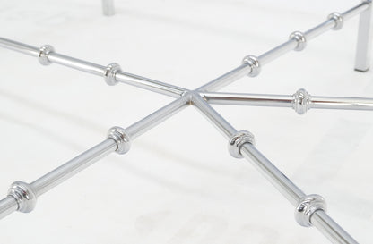 EstablishedLines Faux Bamboo Chrome Glass Top Brass Balls Finials Elongated Hexagon Coffee Table