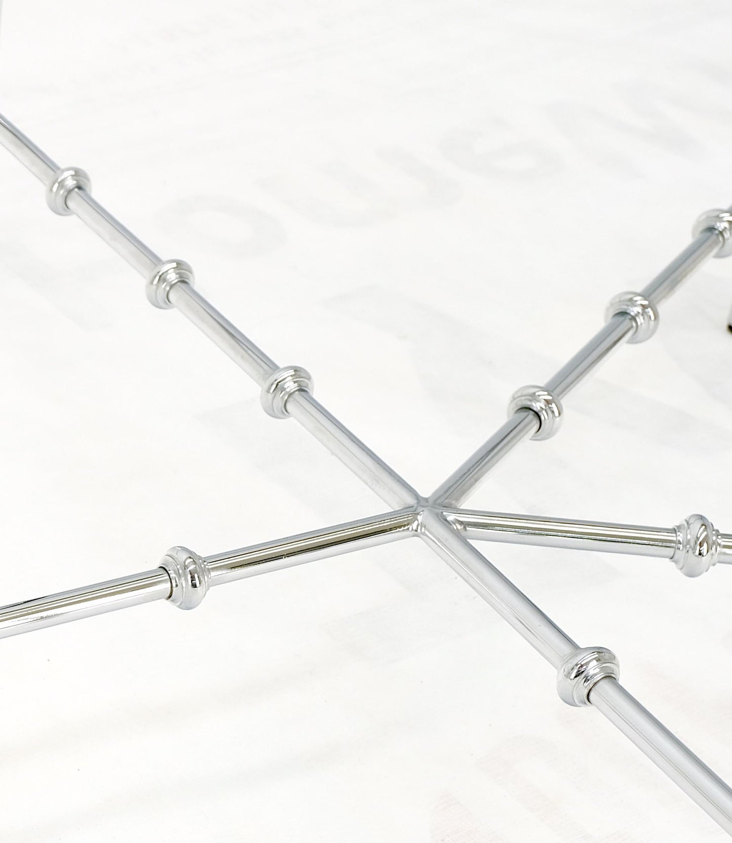EstablishedLines Faux Bamboo Chrome Glass Top Brass Balls Finials Elongated Hexagon Coffee Table