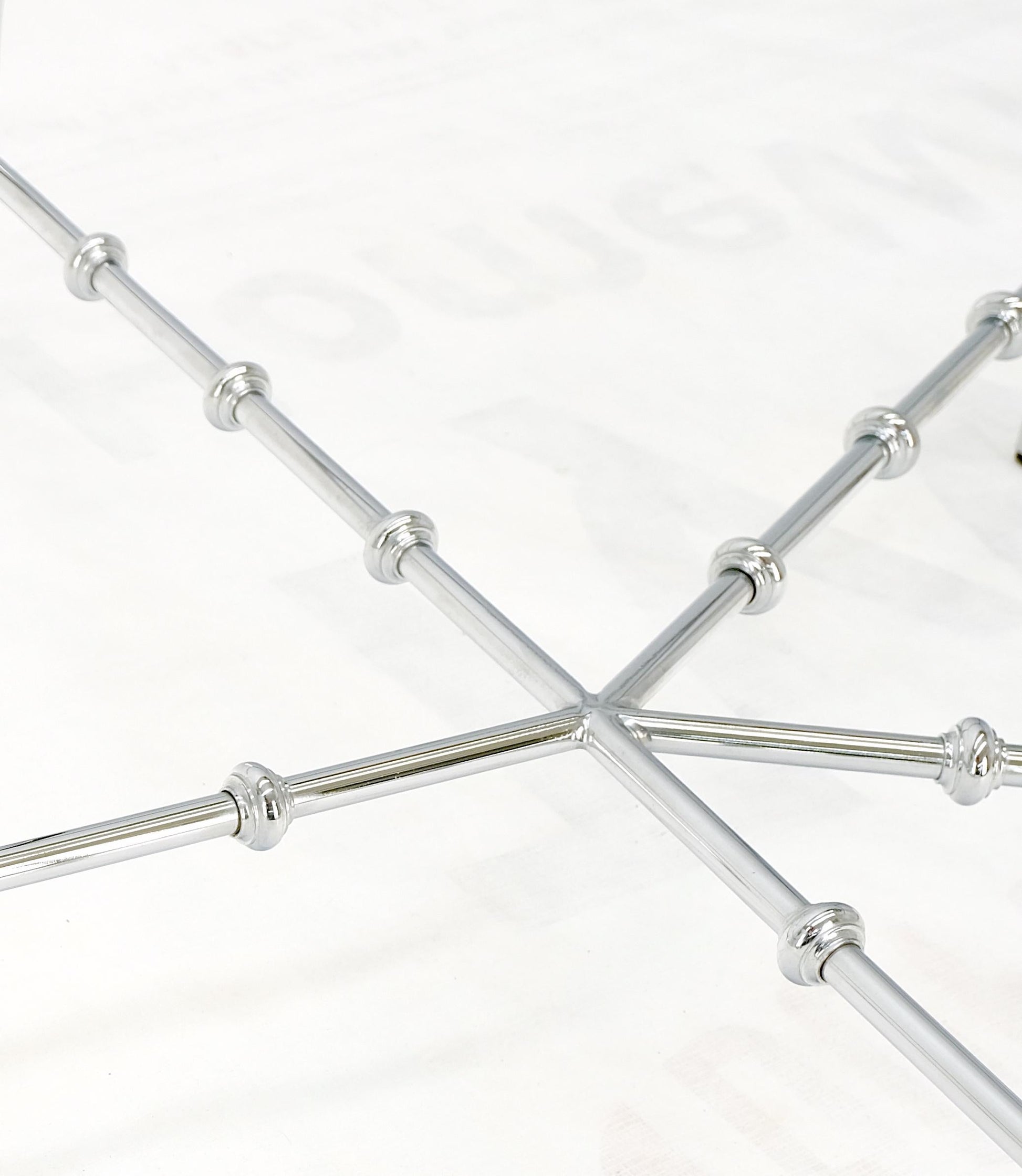 EstablishedLines Faux Bamboo Chrome Glass Top Brass Balls Finials Elongated Hexagon Coffee Table
