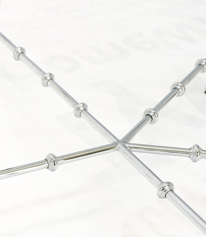 EstablishedLines Faux Bamboo Chrome Glass Top Brass Balls Finials Elongated Hexagon Coffee Table