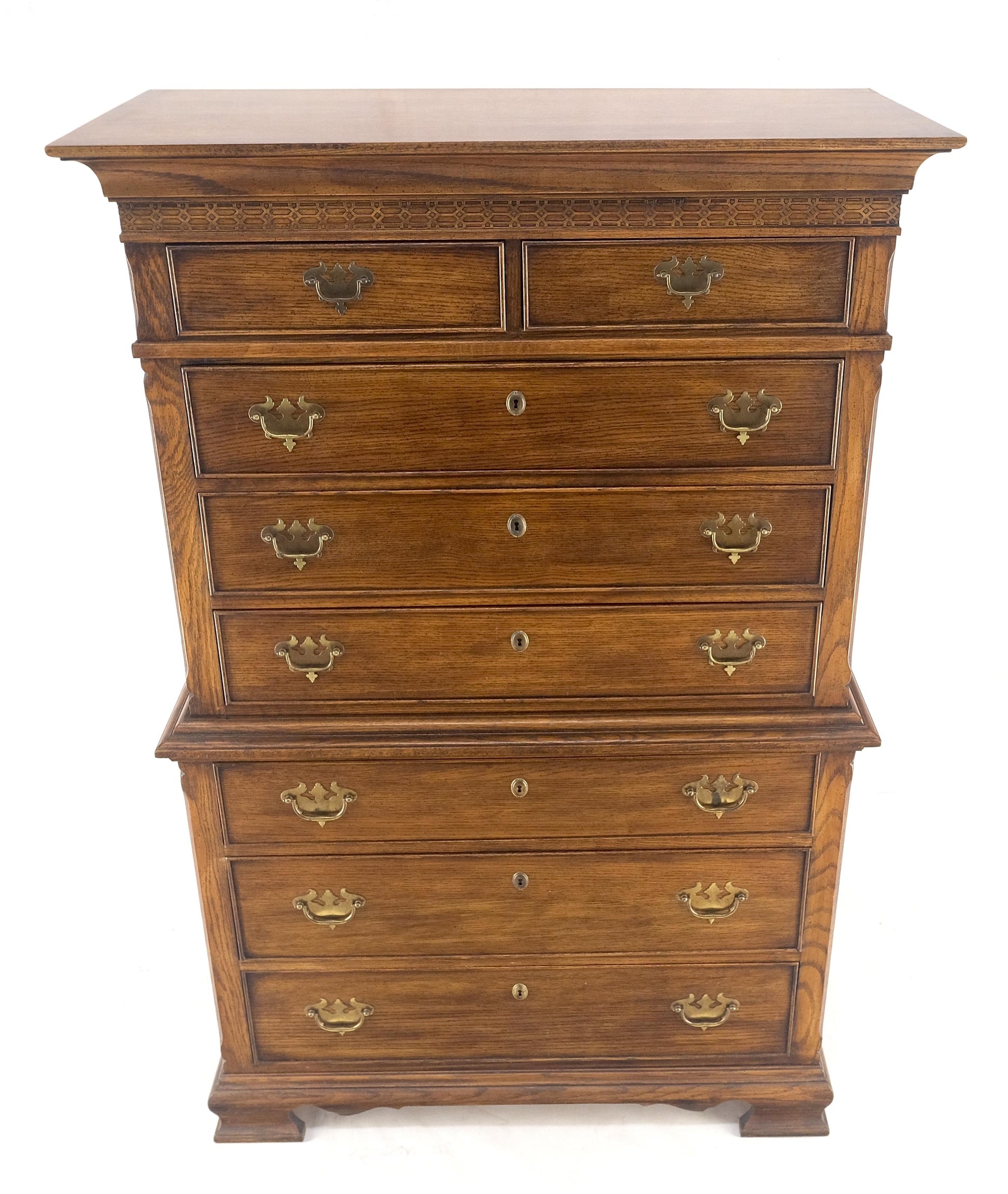 Bracket Feet Chippendale Style Solid Chestnut Brass Pulls Chest on Chest Dresser