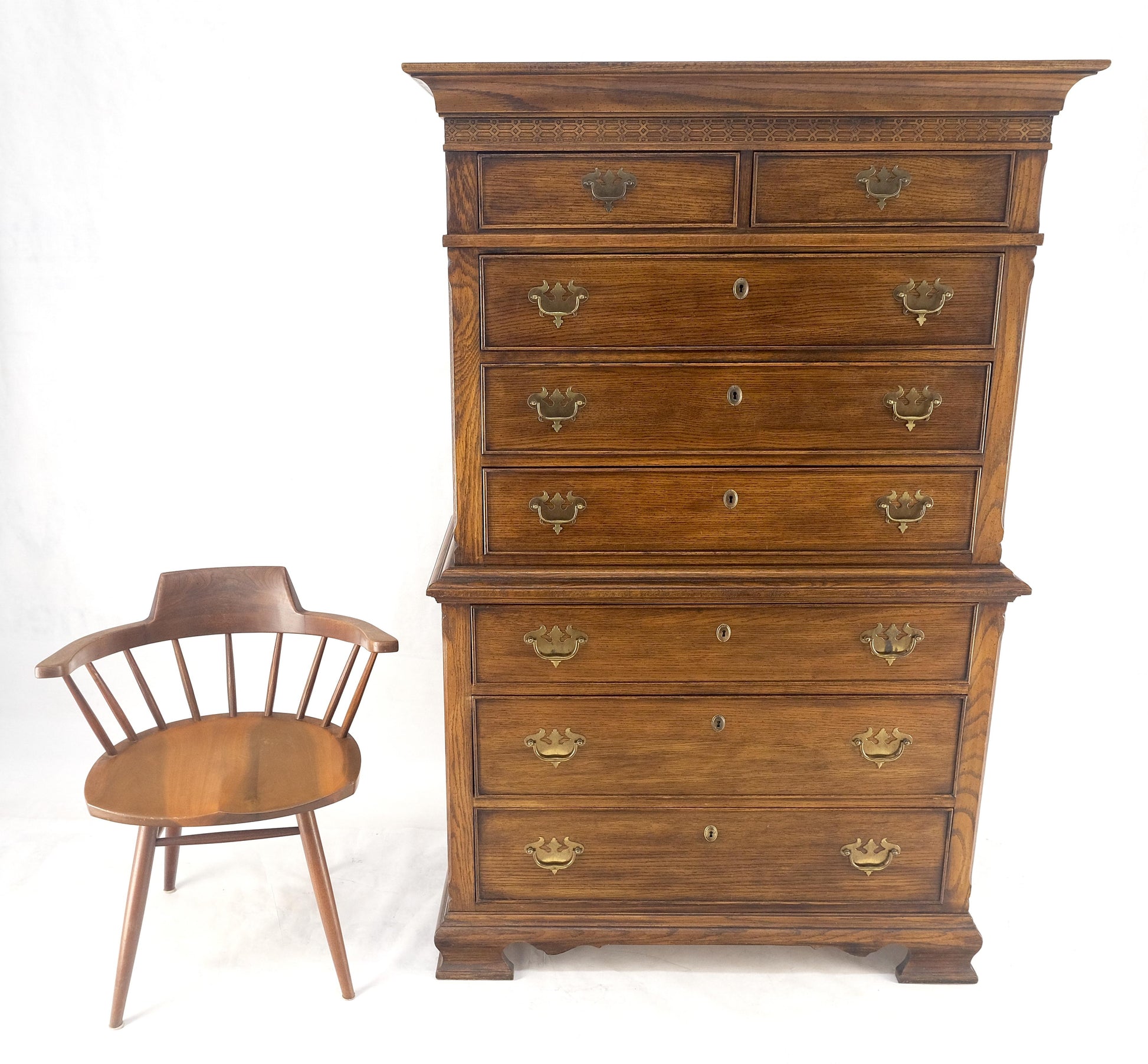 Bracket Feet Chippendale Style Solid Chestnut Brass Pulls Chest on Chest Dresser