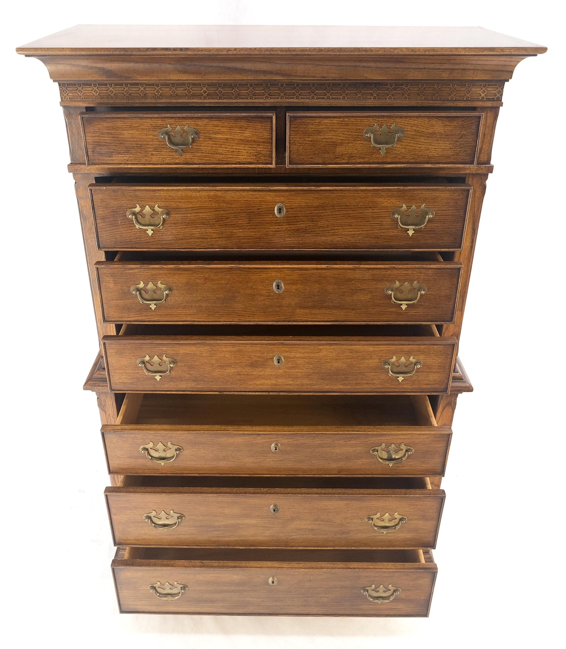 Bracket Feet Chippendale Style Solid Chestnut Brass Pulls Chest on Chest Dresser