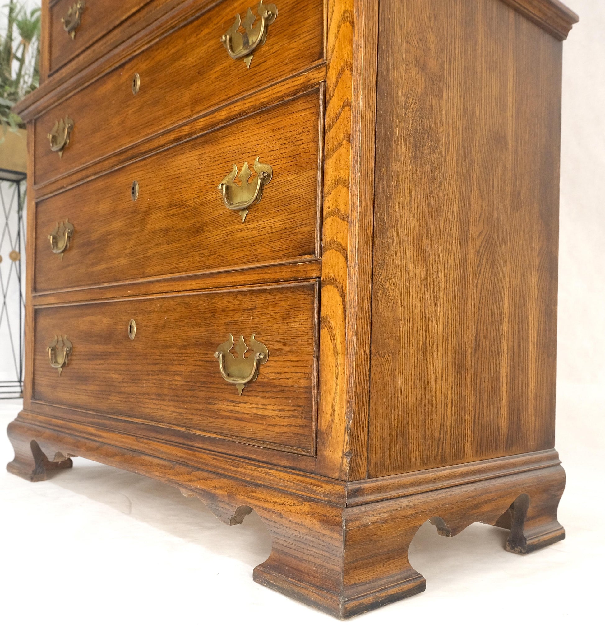 Bracket Feet Chippendale Style Solid Chestnut Brass Pulls Chest on Chest Dresser