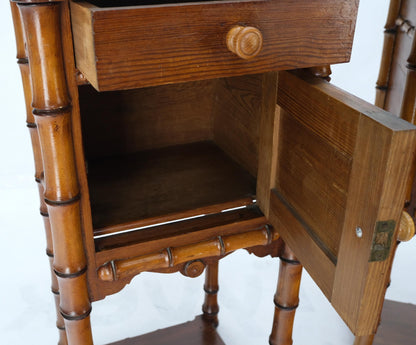 EstablishedLines Pair of Antique Faux Bamboo Marble Top Two Tier One Door Drawer Nightstands