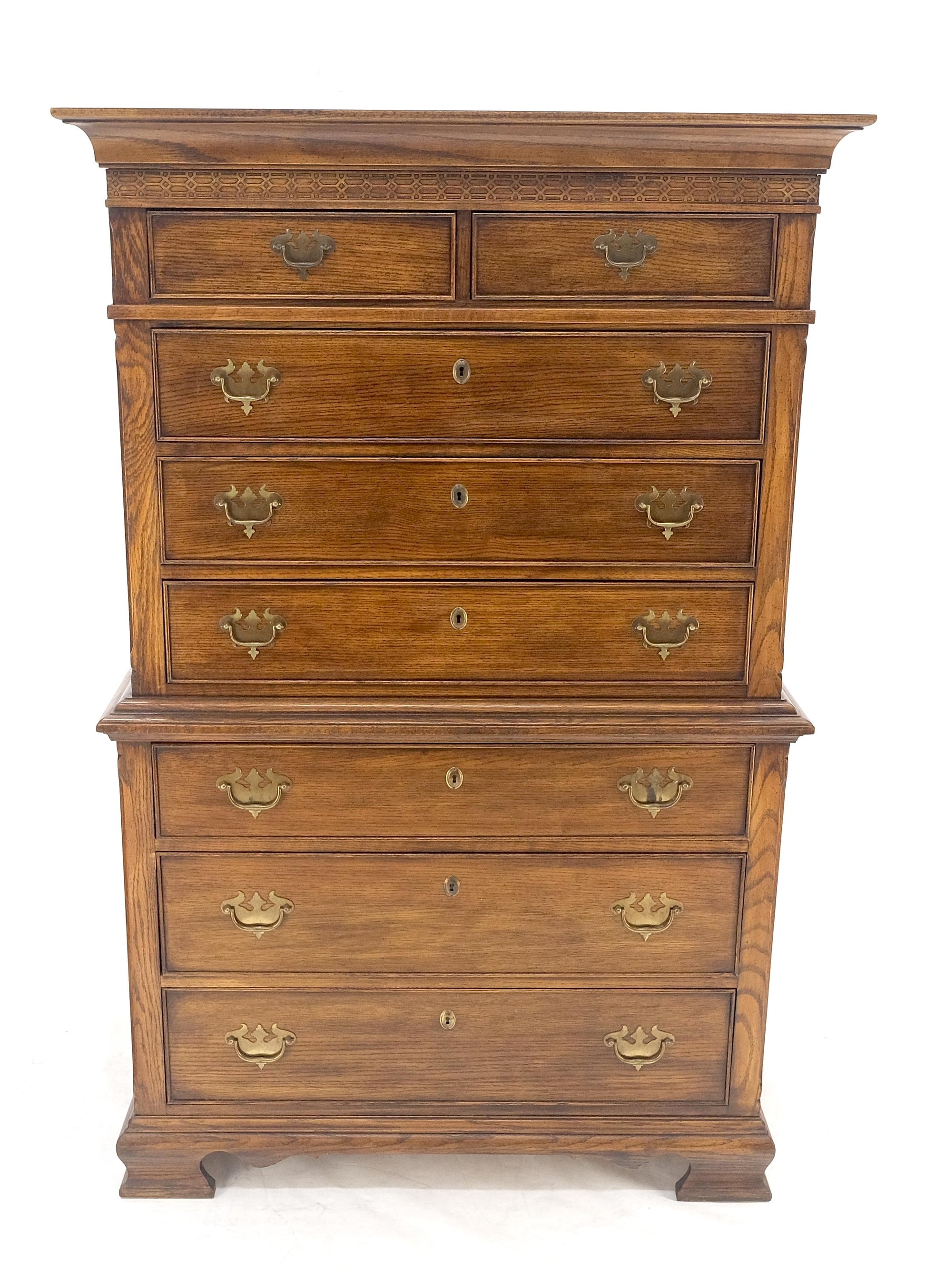Bracket Feet Chippendale Style Solid Chestnut Brass Pulls Chest on Chest Dresser