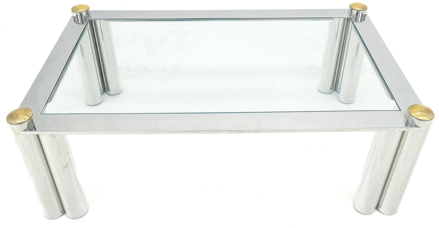EstablishedLines Chrome Finish Stainless Steel Triple Cylinder Leg Frame Rectangle Coffee Table