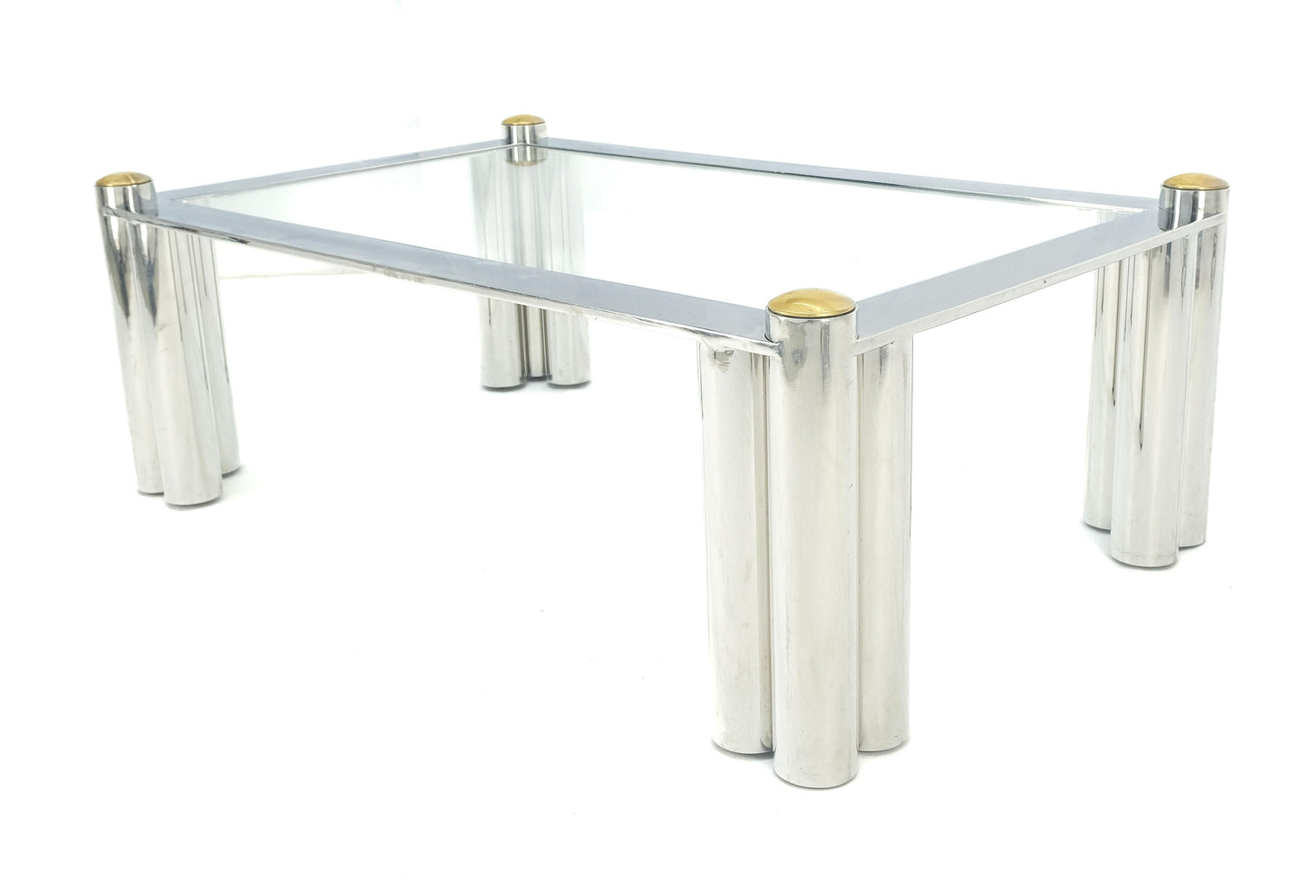 EstablishedLines Chrome Finish Stainless Steel Triple Cylinder Leg Frame Rectangle Coffee Table