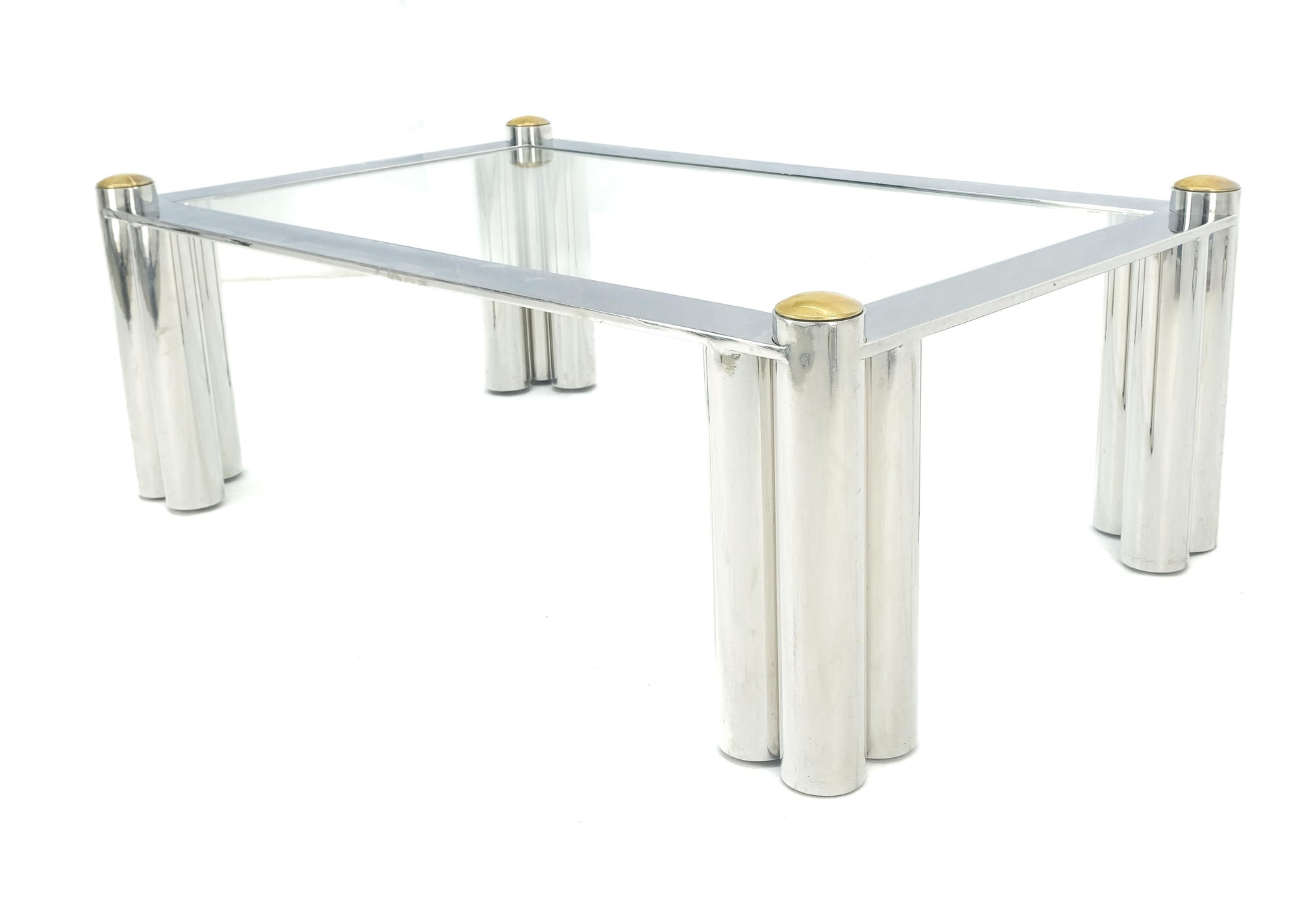 EstablishedLines Chrome Finish Stainless Steel Triple Cylinder Leg Frame Rectangle Coffee Table