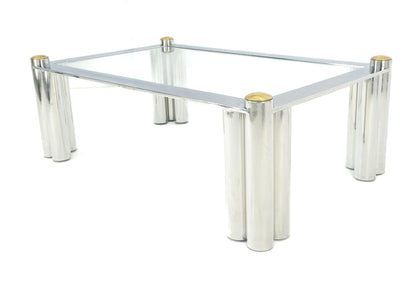 EstablishedLines Chrome Finish Stainless Steel Triple Cylinder Leg Frame Rectangle Coffee Table