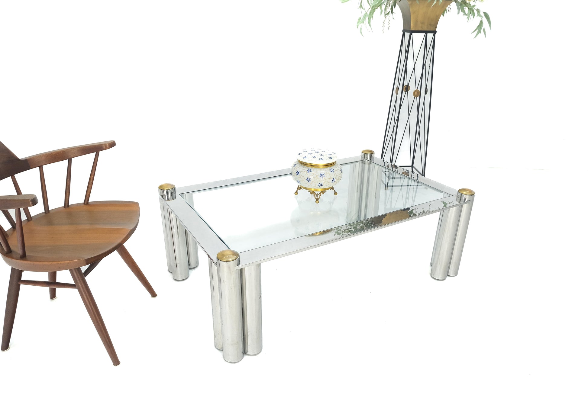 EstablishedLines Chrome Finish Stainless Steel Triple Cylinder Leg Frame Rectangle Coffee Table