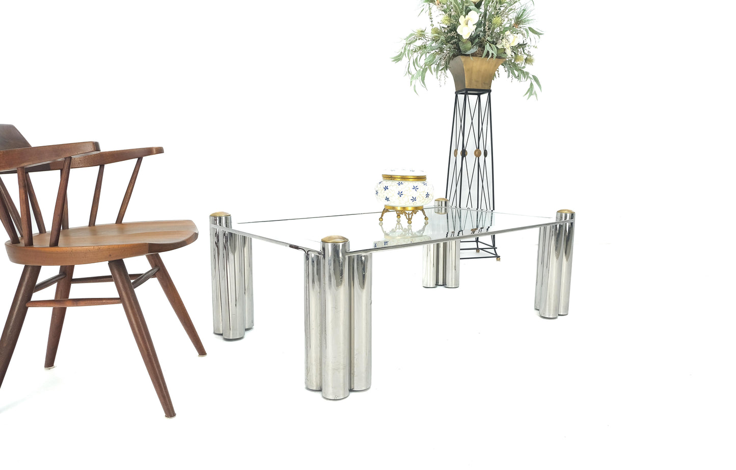 EstablishedLines Chrome Finish Stainless Steel Triple Cylinder Leg Frame Rectangle Coffee Table