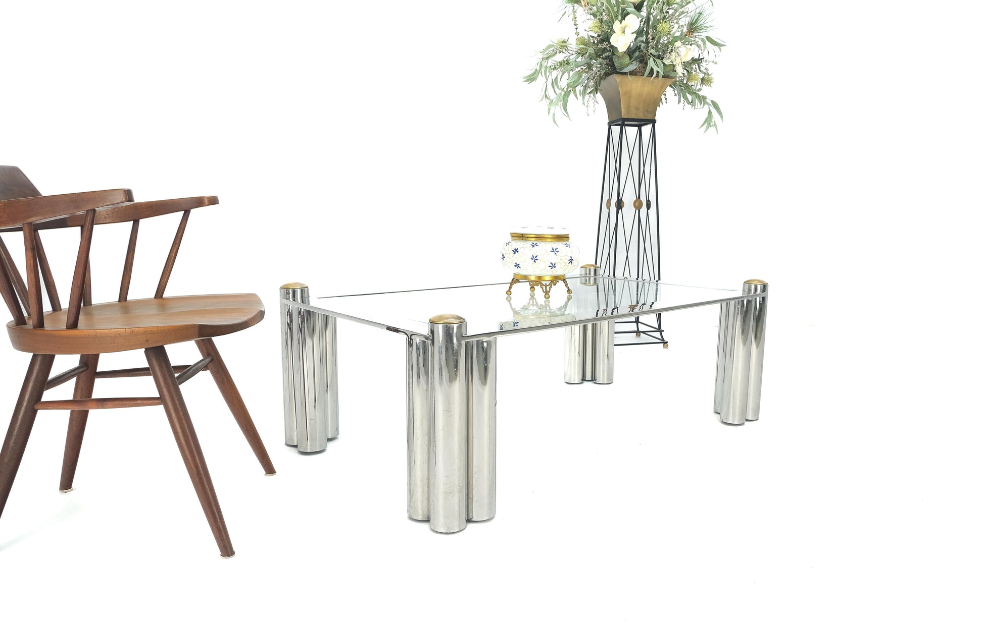 EstablishedLines Chrome Finish Stainless Steel Triple Cylinder Leg Frame Rectangle Coffee Table