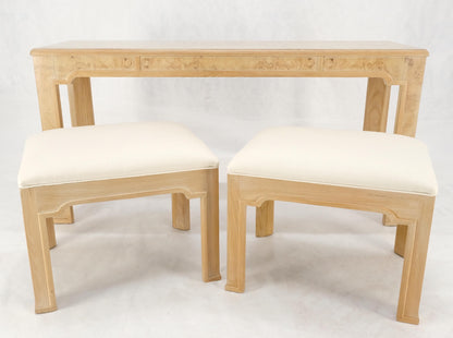 EstablishedLines Pair 1970s Nesting Benches Matching Burl Console Sofa Table New Upholstery MINT!