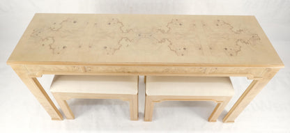 EstablishedLines Pair 1970s Nesting Benches Matching Burl Console Sofa Table New Upholstery MINT!