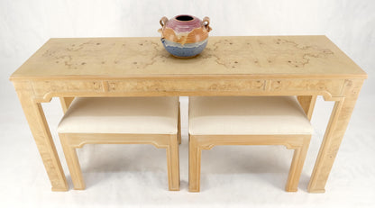 EstablishedLines Pair 1970s Nesting Benches Matching Burl Console Sofa Table New Upholstery MINT!