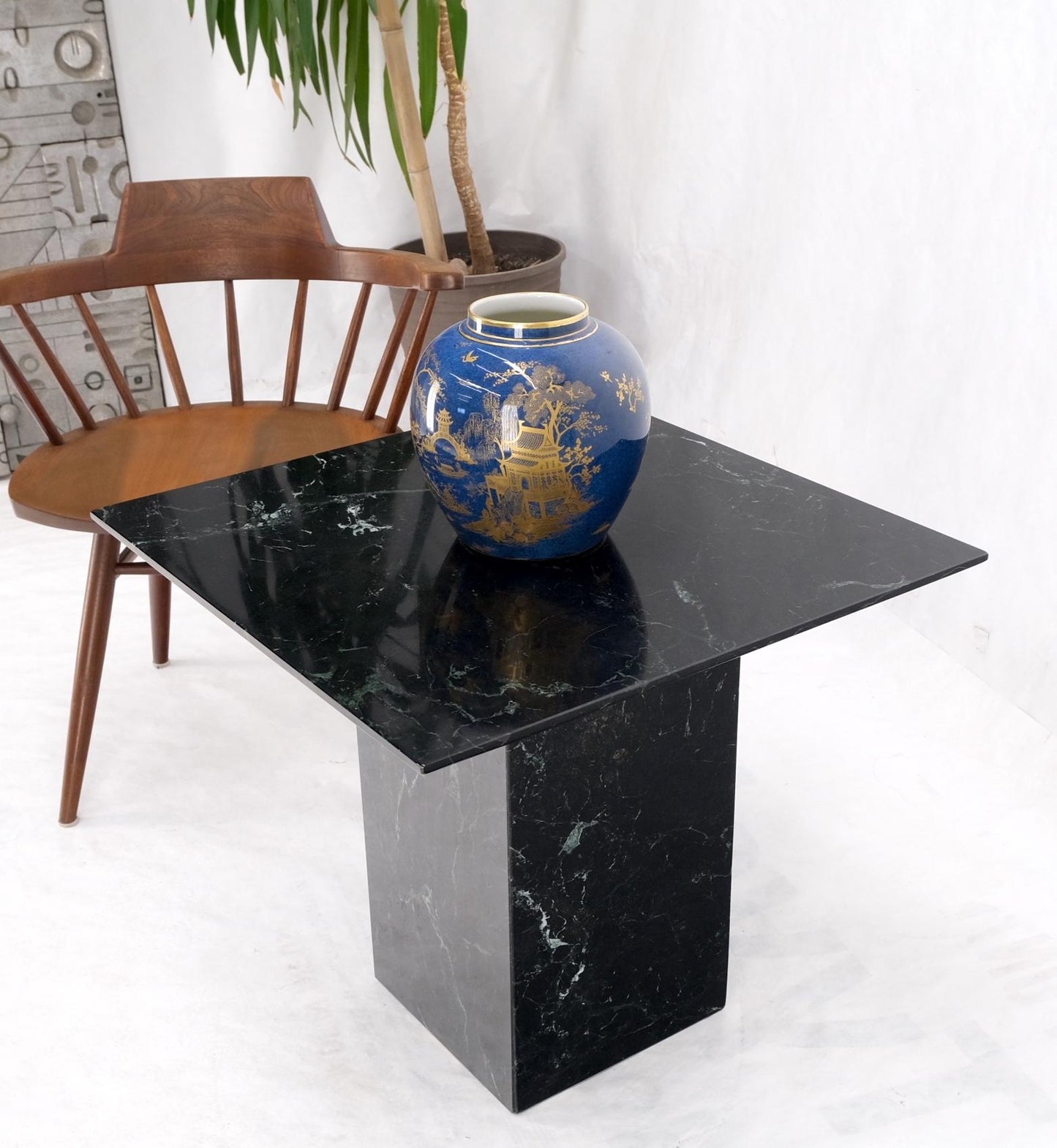 EstablishedLines Square Black Marble Single Pedestal Side End Table Night Stand Pedestal