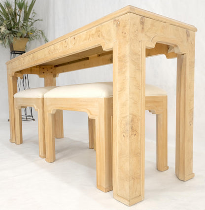 EstablishedLines Pair 1970s Nesting Benches Matching Burl Console Sofa Table New Upholstery MINT!