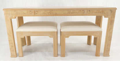 EstablishedLines Pair 1970s Nesting Benches Matching Burl Console Sofa Table New Upholstery MINT!