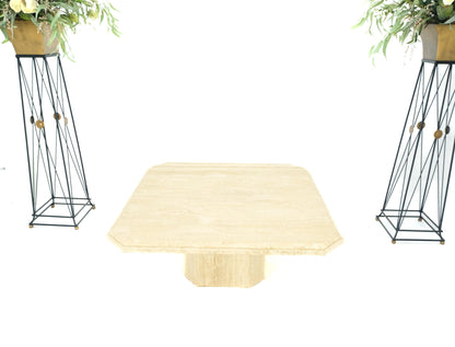 EstablishedLines Cut Corners 40" Square Single Pedestal Base Italian  Travertine Coffee Table