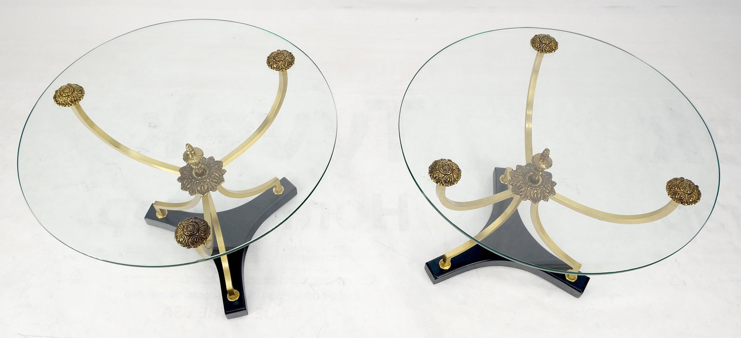 EstablishedLines Pair of 22" Round Glass Top Brass Bases End Side Center Tables Stands