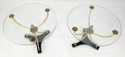 EstablishedLines Pair of 22" Round Glass Top Brass Bases End Side Center Tables Stands