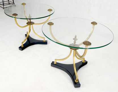 EstablishedLines Pair of 22" Round Glass Top Brass Bases End Side Center Tables Stands