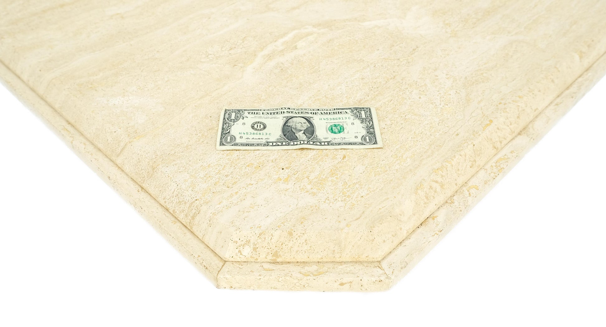 EstablishedLines Cut Corners 40" Square Single Pedestal Base Italian  Travertine Coffee Table