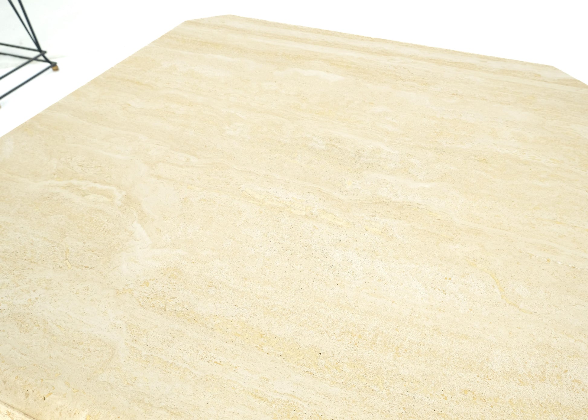 EstablishedLines Cut Corners 40" Square Single Pedestal Base Italian  Travertine Coffee Table