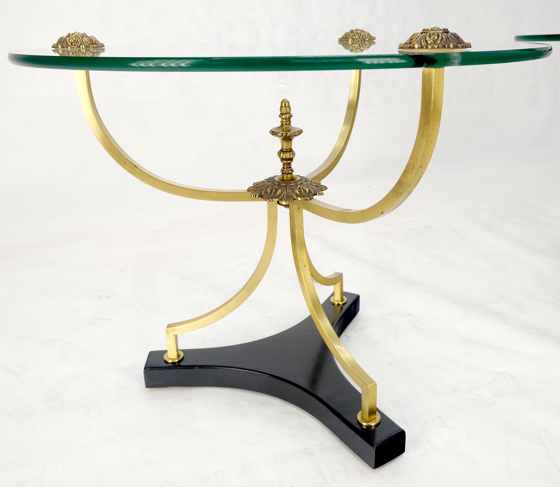 EstablishedLines Pair of 22" Round Glass Top Brass Bases End Side Center Tables Stands