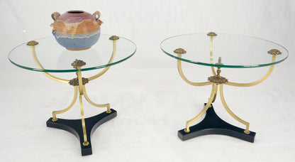 EstablishedLines Pair of 22" Round Glass Top Brass Bases End Side Center Tables Stands