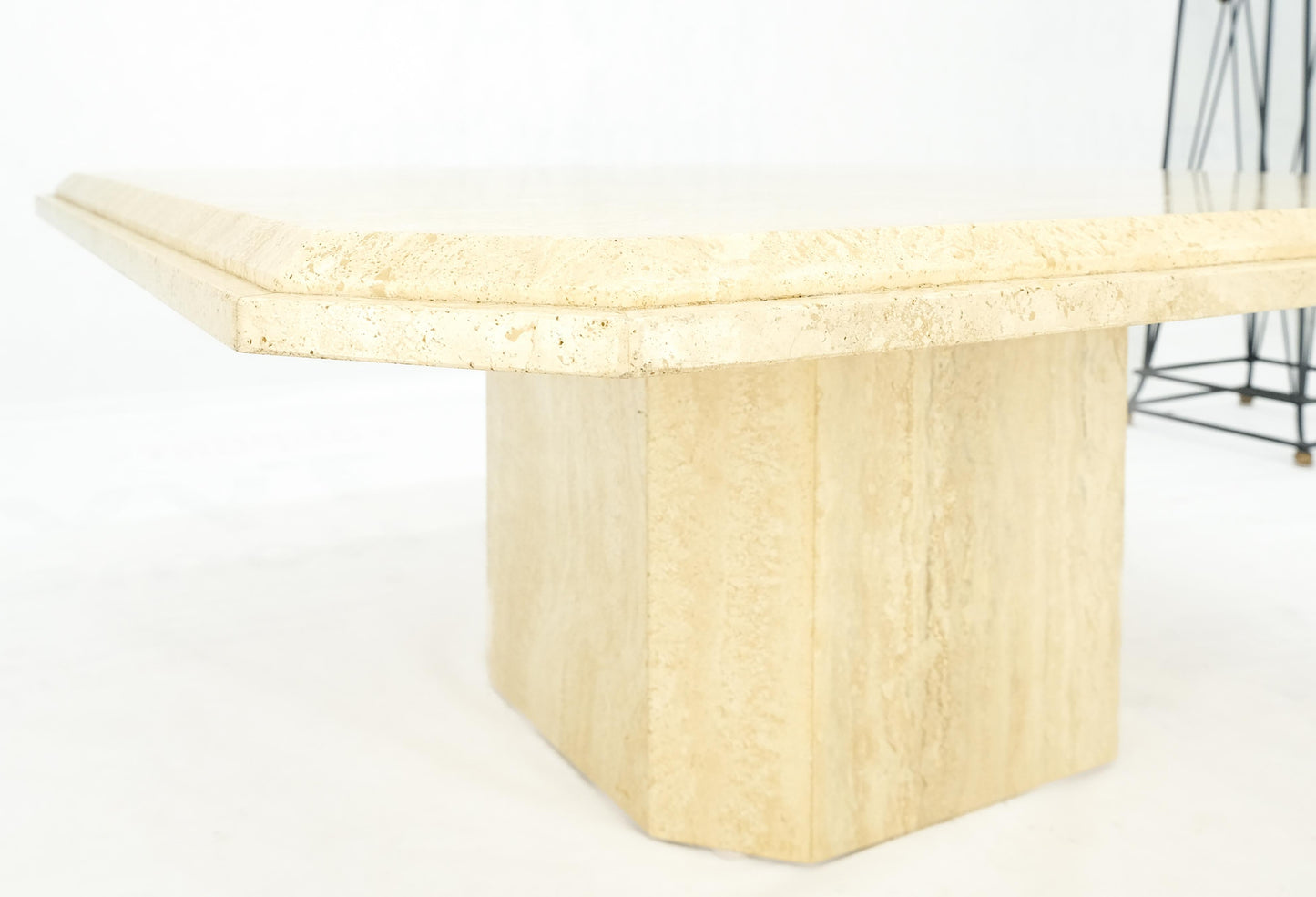 EstablishedLines Cut Corners 40" Square Single Pedestal Base Italian  Travertine Coffee Table