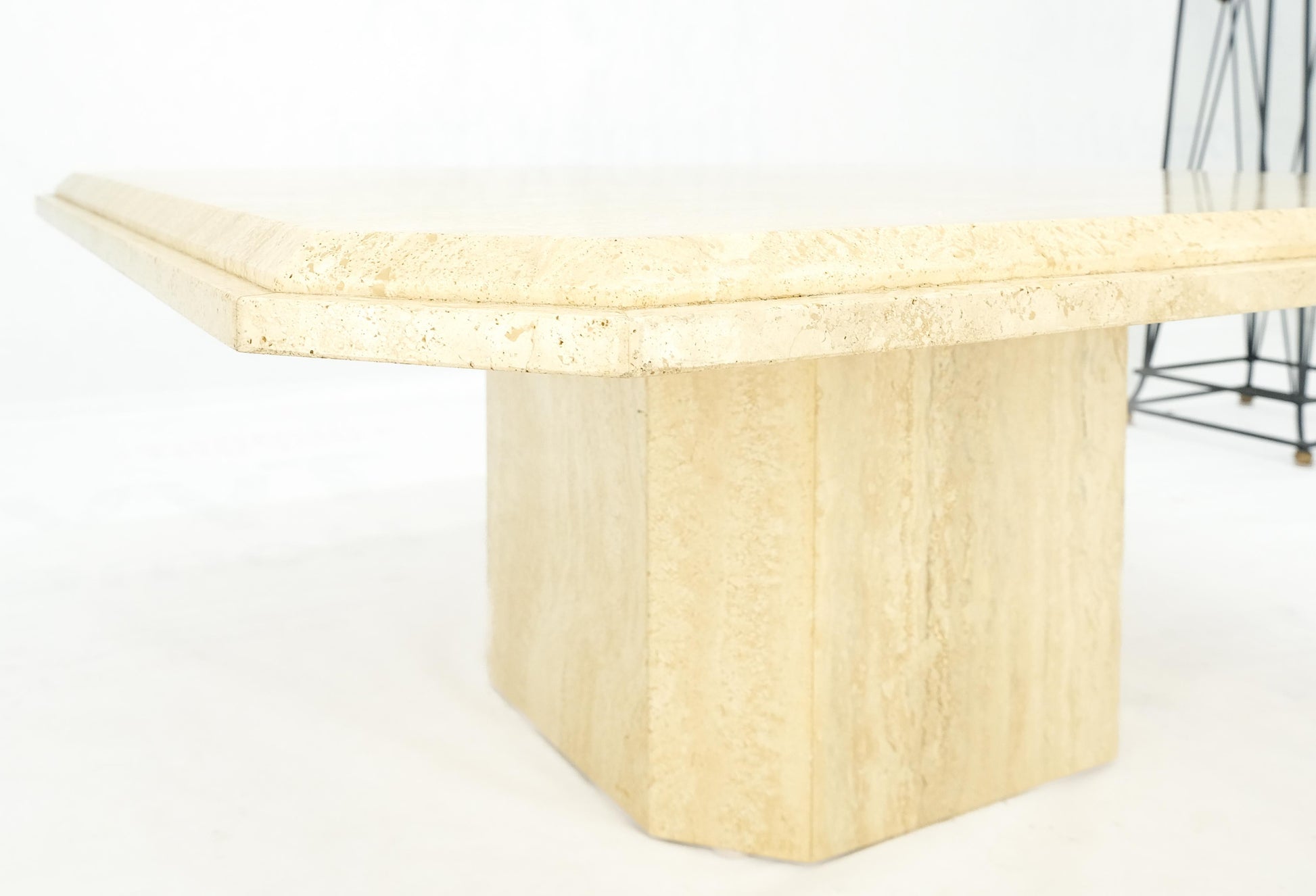 EstablishedLines Cut Corners 40" Square Single Pedestal Base Italian  Travertine Coffee Table