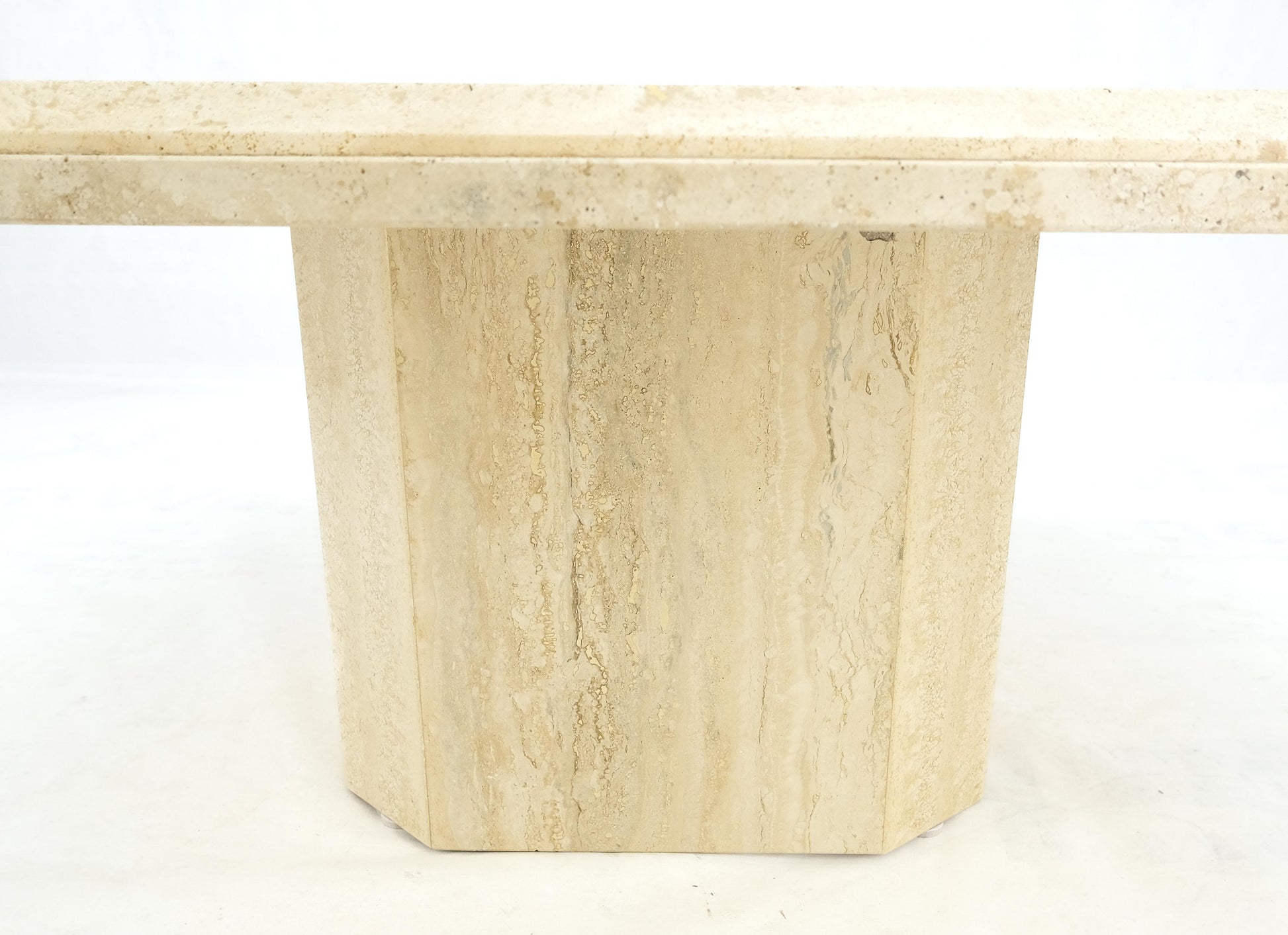 EstablishedLines Cut Corners 40" Square Single Pedestal Base Italian  Travertine Coffee Table