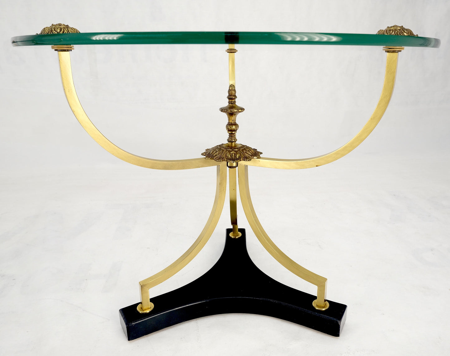 EstablishedLines Pair of 22" Round Glass Top Brass Bases End Side Center Tables Stands