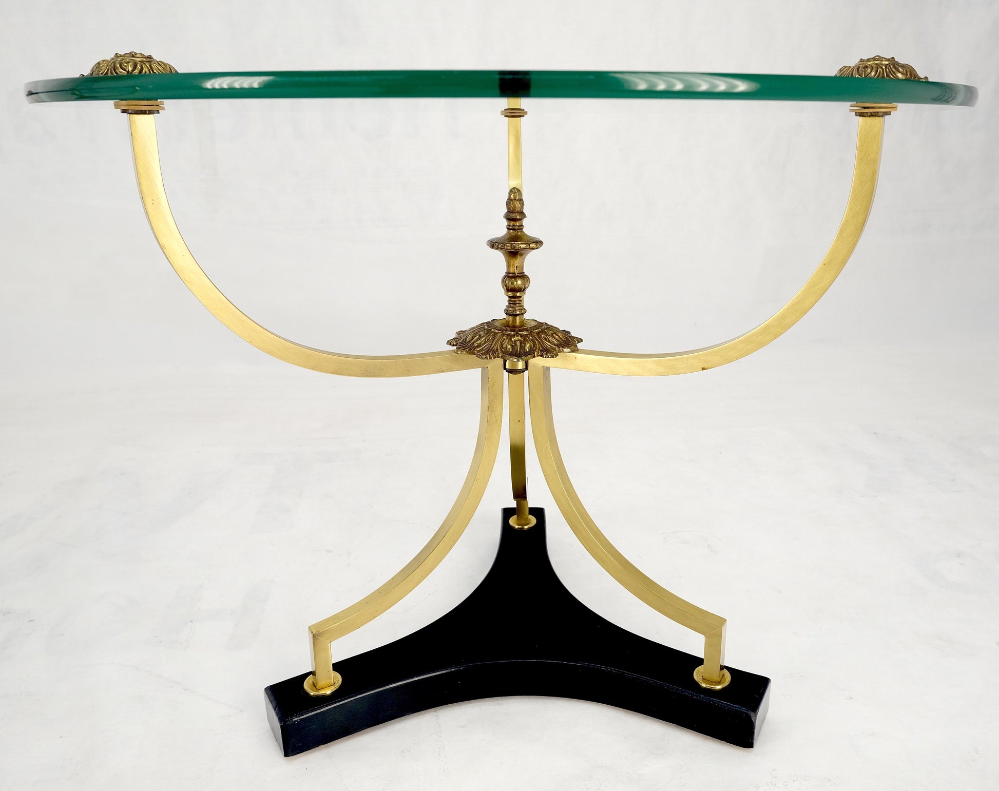 EstablishedLines Pair of 22" Round Glass Top Brass Bases End Side Center Tables Stands