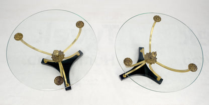 EstablishedLines Pair of 22" Round Glass Top Brass Bases End Side Center Tables Stands
