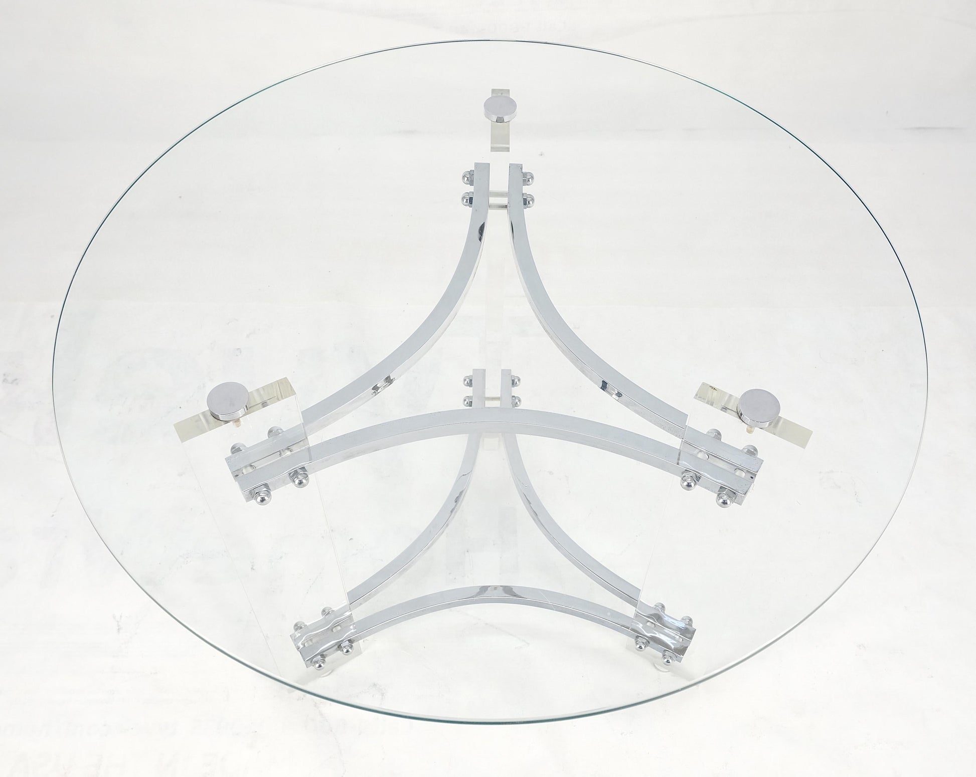 EstablishedLines Glass Lucite Chrome Round Center Side Occasional 1970s Two Tier Table MINT!