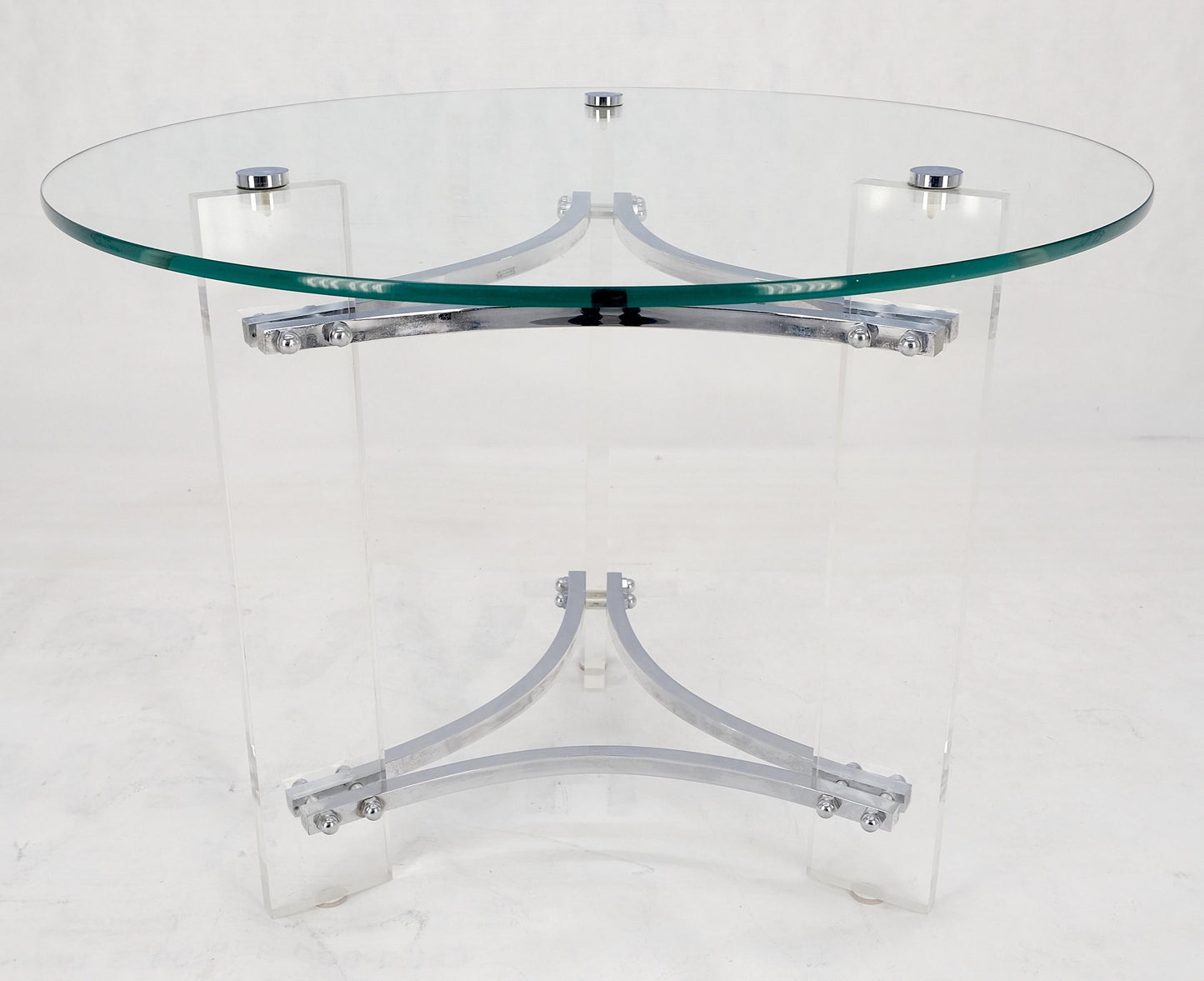 EstablishedLines Glass Lucite Chrome Round Center Side Occasional 1970s Two Tier Table MINT!