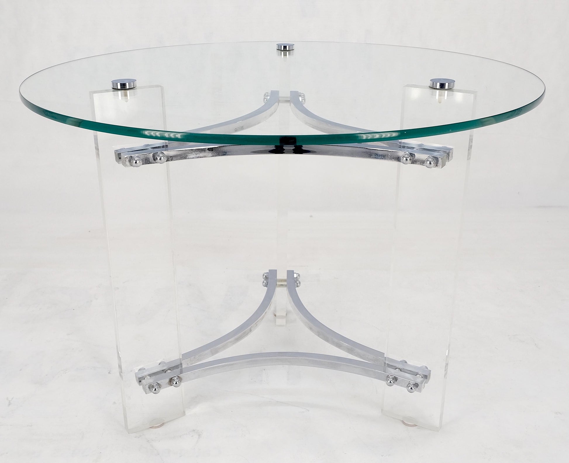 EstablishedLines Glass Lucite Chrome Round Center Side Occasional 1970s Two Tier Table MINT!