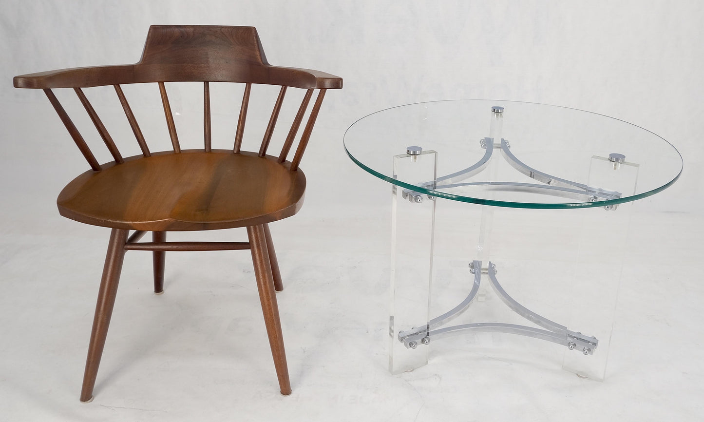 EstablishedLines Glass Lucite Chrome Round Center Side Occasional 1970s Two Tier Table MINT!