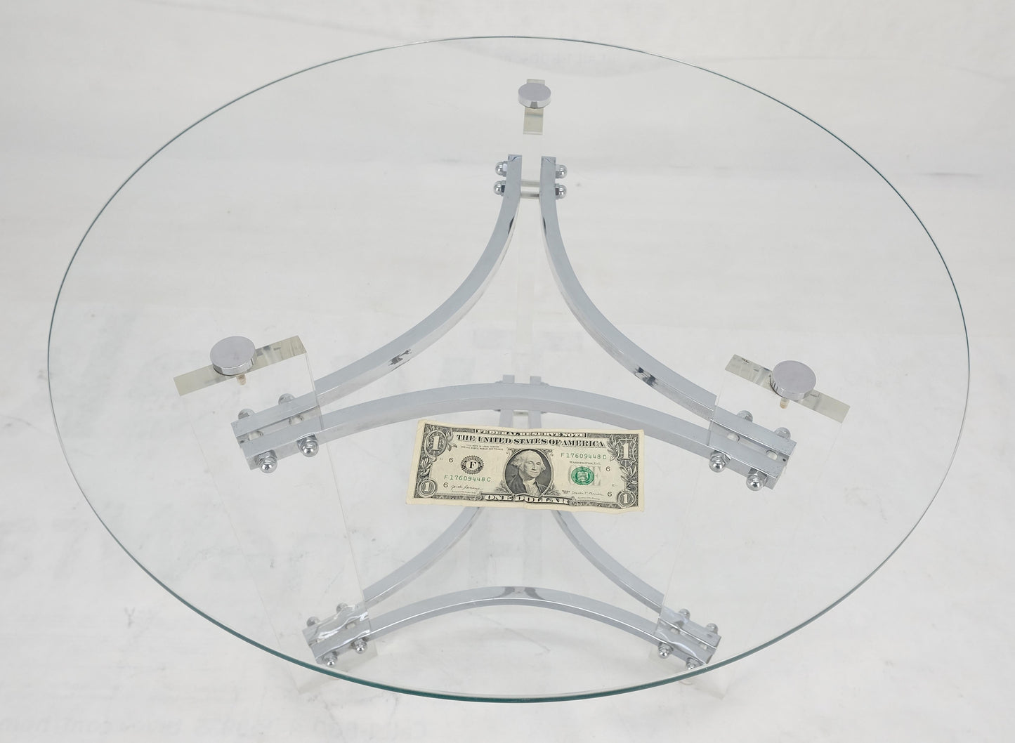 EstablishedLines Glass Lucite Chrome Round Center Side Occasional 1970s Two Tier Table MINT!