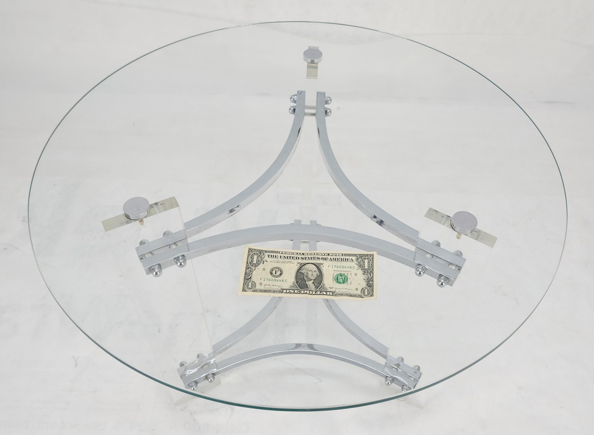 EstablishedLines Glass Lucite Chrome Round Center Side Occasional 1970s Two Tier Table MINT!