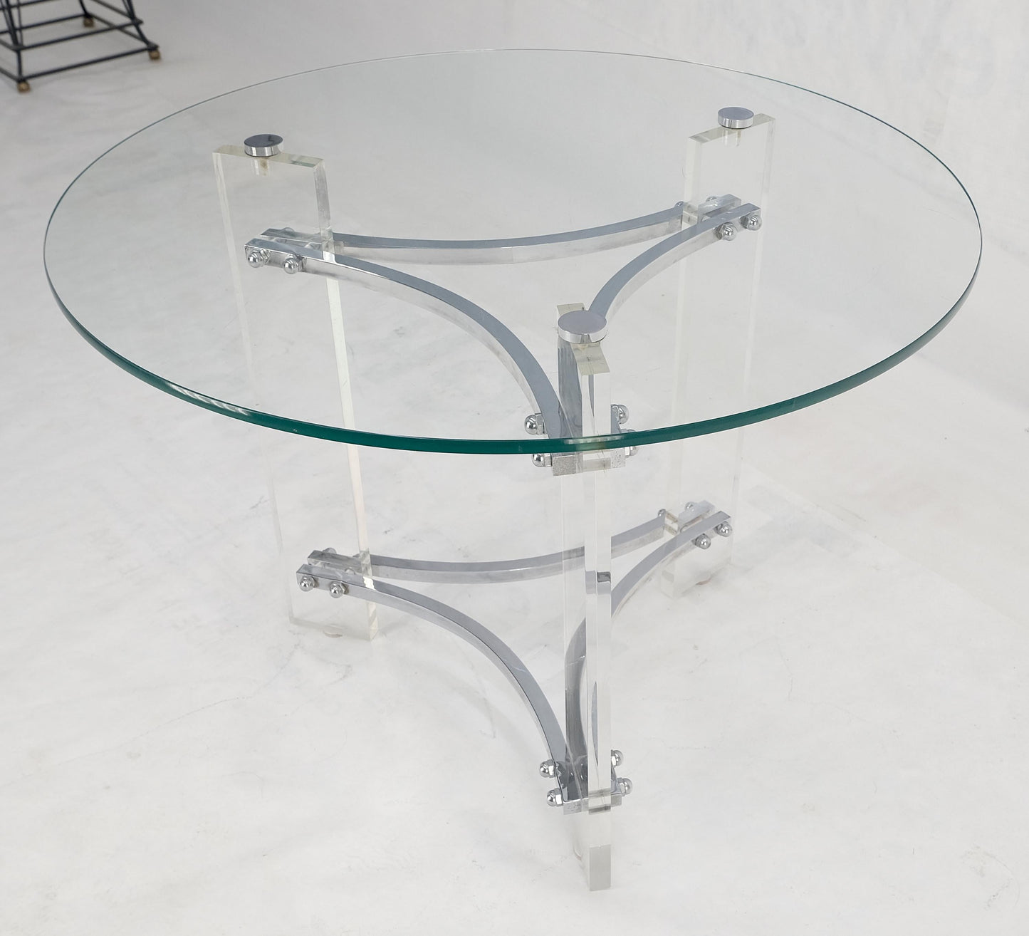 EstablishedLines Glass Lucite Chrome Round Center Side Occasional 1970s Two Tier Table MINT!