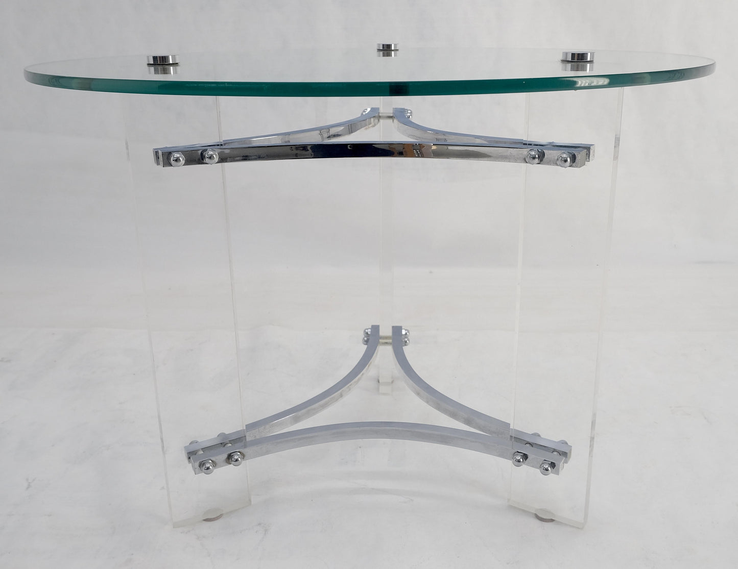 EstablishedLines Glass Lucite Chrome Round Center Side Occasional 1970s Two Tier Table MINT!