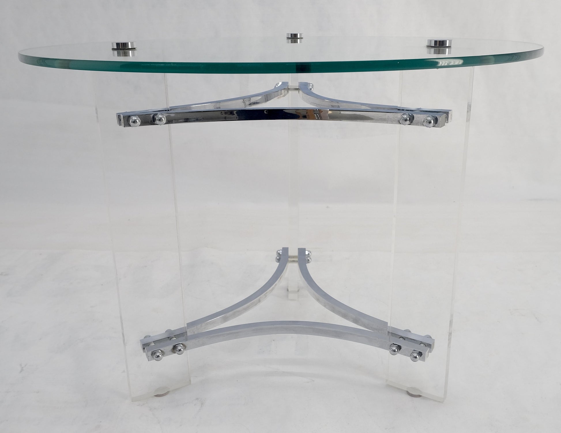 EstablishedLines Glass Lucite Chrome Round Center Side Occasional 1970s Two Tier Table MINT!