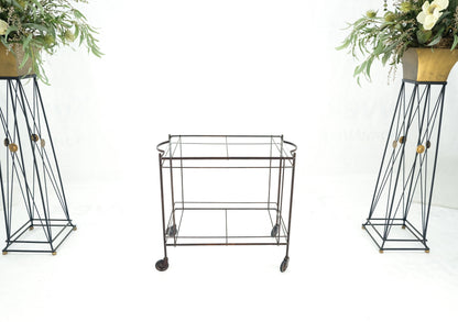EstablishedLines Mid Century Modern c1950s Rolling Brass Two Tier Rectangle Serving Cart Wheels