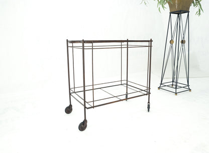 EstablishedLines Mid Century Modern c1950s Rolling Brass Two Tier Rectangle Serving Cart Wheels